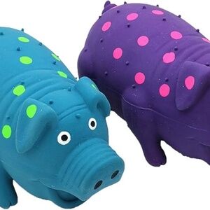 (2) Multipet Latex Grunting Goblet Pig 9" Large Assorted colors Piggy Dog Toy